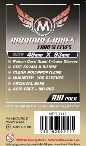 100 Mayday Games Standard Roman Card Sized Tribune Sleeves (100 pack) 49 X 93 MM MDG7112
